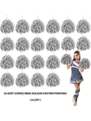 Belle Fusion Mey Ithalat® 10 Çift ( 20 Adet ) Gümüş Renk 23 Nisan 19 Mayıs 29 Ekim Okul Gösteri Ponponları