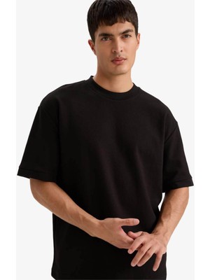 Defacto Oversize Siyah Erkek T-Shirt F9856AX/BK81