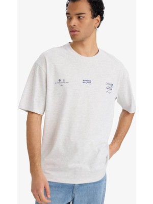 Defacto Boxy Fit Baskılı Gri Erkek T-Shirt F8120AX/GR389