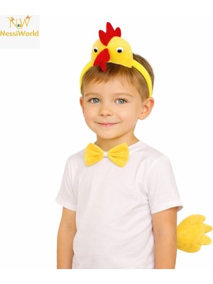 Belle Fusion Mey Ithalat® Çocuk Horoz Tavuk Kostüm Seti 3 Parça (Taç + Papyon + Kuyruk)