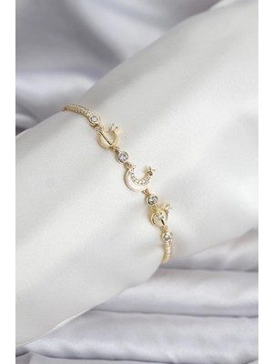 Belle Fusion Mey Ithalat® Charmlı Model Zirkon Taşlı Gold Renk Su Yolu Kadın Bileklik