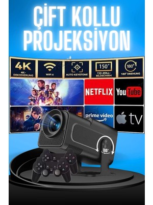 Belle Fusion Mey Ithalat® Projektör Siyah Android Taşınabilir Sinema Projeksiyon Wifi Destekli En Güncel Sürüm Akıllı