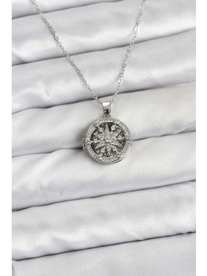 Belle Fusion Mey Ithalat® 316L Çelik Zincir Gümüş Renk Kutup Yıldızı Kapaklı Model Kadın Kolye