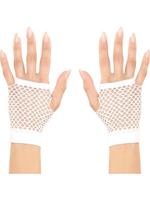 Belle Fusion Mey Ithalat®  Beyaz Renk Kısa Boy Fileli Örgü Eldiven