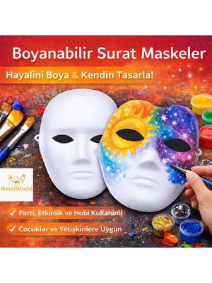 Belle Fusion Mey Ithalat® Boyanabilir Surat Model Maske – Lastikli | Kendin Tasarla