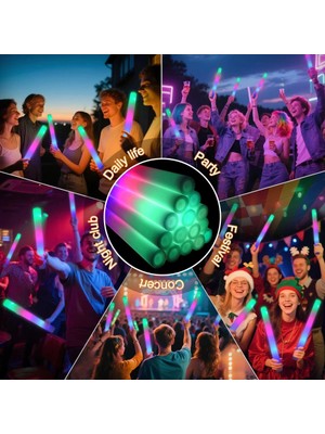 Belle Fusion Mey Ithalat® LED Işıklı 3 Modlu Kauçuk Işıklı Sünger Parti Çubuk Sopa - 46 cm (6’lı Paket)