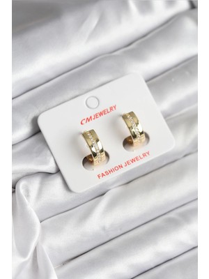 Belle Fusion Mey Ithalat® 14K Gold Renk Kaplama Zirkon Taşlı Halka Model cm Kadın Küpe