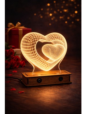 ARTILED Artıled 3D Aşk Kalpli LED Masa Lambası | Ahşap Tabanlı | Romantik Dekoratif Gece Lambası