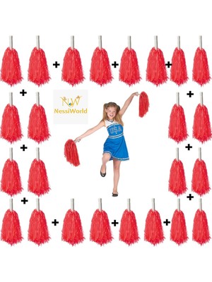 Belle Fusion Mey Ithalat® 12 Çift ( 24 Adet ) Kırmızı Renk 23 Nisan 19 Mayıs 29 Ekim Okul Gösteri Ponponları