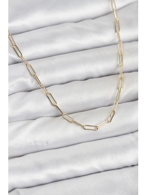 Belle Fusion Mey Ithalat® cm 14K Gold Renk Pirinç Ataç Zincir Kadın Kolye