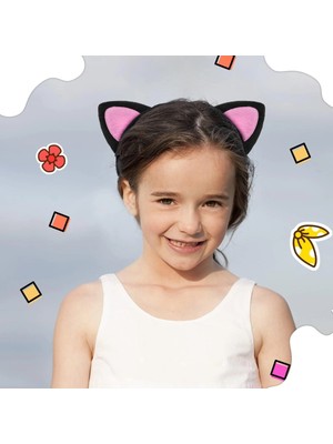 Belle Fusion Mey Ithalat® Sevimli Kedi Kulak Pofuduk Kedi Taç Siyah Içi Pembe Renk 17X15 cm