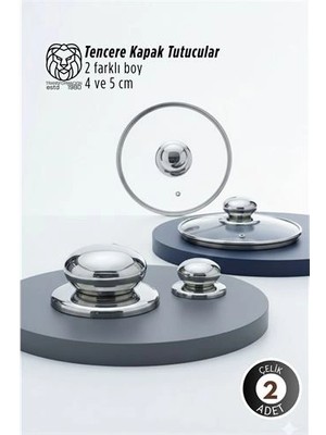 Belle Fusion Mey Ithalat® Valeria Serisi 2’li Paslanmaz Çelik Lüks Tencere Kapağı Tutucu Seti - 4-5 cm Universal