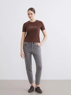 LC Waikiki Lcwaıkıkı Classic Gri Slim Mom Kadın Jean Pantolon