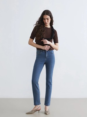 LC Waikiki Lcwaıkıkı Classic Indigo Yüksek Bel Slim Fit Kadın Jean Pantolon