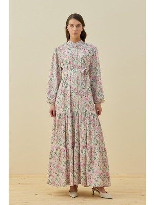 Merwish Çiçekli Yaz Elbise 1757 Fuşya