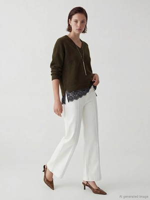 LC Waikiki Lcw Vision Ekru Yüksek Bel Wideleg Kadın Jean Pantolon