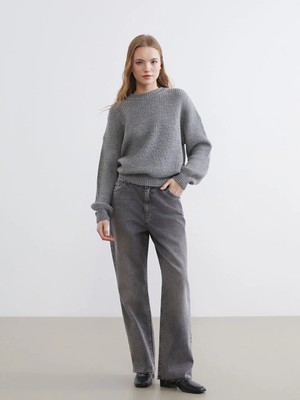 LC Waikiki Xsıde Gri Straight Fit Kadın Jean Pantolon