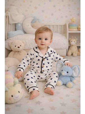 Melisa Ticaret Desenli Erkek Bebek Pijama Takımı Uzun Kollu, Düğmeli, Pamuklu