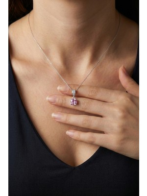 Parmas Design Tektaş Pembe Zirkon Taşlı 925 Ayar Gümüş Kadın Minimal Kolye