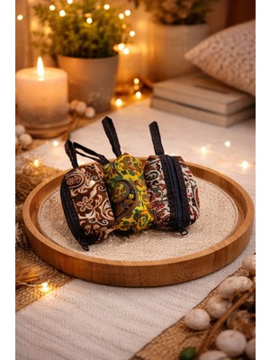 Seymen Bıçakçılık El Yapımı Desenli Mini Fermuarlı Kumaş Cüzdan (3 adet ) – Bozuk Para, Anahtarlık ve Mini Makyaj Çantası