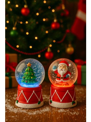 Marsilyan 4 Adet Led Işıklı Mini Kar Küresi 6,5 cm – Noel Baba & Kardan Adam  & Çam Ağacı Dekoratif Biblo