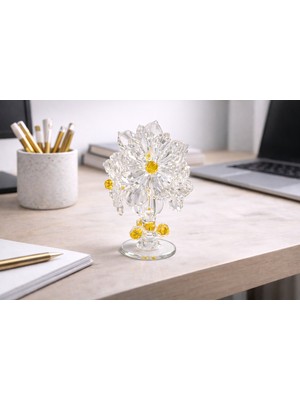 Crystal Passion El Yapımı Cam Kristal Dekoratif Çiçek Figürü Şeffaf Altın Detaylı Masa Üstü Biblo