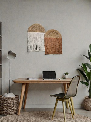 Bohem Makrome Duvar Süsü El Yapımı Ekstra Sık Dokuma Hasır Yarım Daire Duvar Dekoru | Salon Yatak Odası Ofis Dekorasyonu