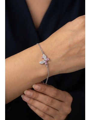Parmas Design Kelebek Bileklik Pembe Taşlı 925 Ayar Gümüş Kadın