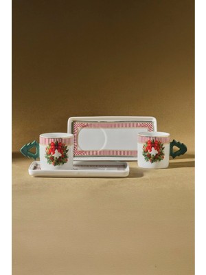 Yılbaşı Temalı Çelenk ve 2 Kişilik 100 ml Kahve Fincanı Seti