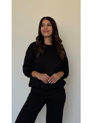 Serac Collection Kadın Uzun Kollu Bisiklet Yaka Viskon Iki Iplik Bluz ve Pantolon Ikili Takım