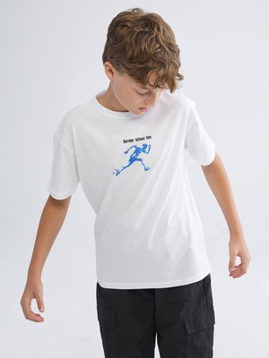 Lc Waikiki Yeni Sezon Bisiklet Yaka Slogan Baskılı Erkek Çocuk Tişört