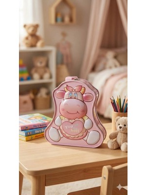 Marsilyan Sevimli Figürlü Kilitli Metal Kumbara - Çocuklar Için  Para Biriktirme Kutusu Pembe