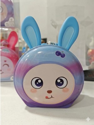 Marsilyan 1 Adet Sevimli  Tavşan Figürlü Kilitli Metal Kumbara - Çocuklar İçin  Para Biriktirme Kumbarası Mavi