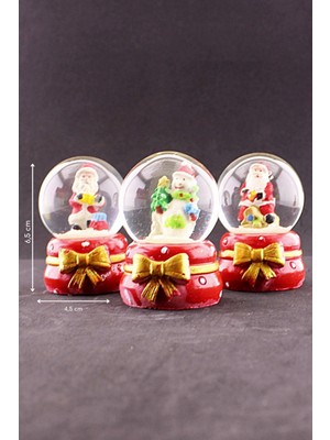 Marsilyan 3 Adet Yeni Yıl  Noel Baba Temalı Mini Boy Işıklı Kar Küresi 6,5 cm
