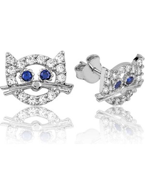 Calperia 925 Ayar Gümüş Kedi Çivili Küpe