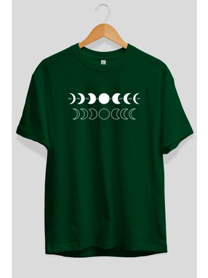 Ankhises Ay Evreleri Ön Baskılı Yeşil Oversize T-Shirt Erkek Kadın Pamuk Bisiklet Yaka Tişort