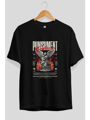 Ankhises Punishment Endeess Ön Baskılı Siyah Oversize T-Shirt Erkek Kadın Pamuk Bisiklet Yaka Tişort