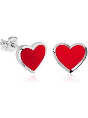 Calperia 925 Ayar Gümüş Fosforlu Kırmızı Kalp Küpe