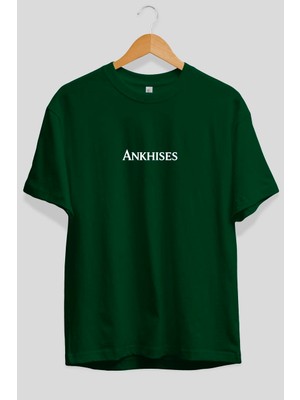 Ankhises Yazılı Ön Baskılı Yeşil Oversize T-Shirt Erkek Kadın Pamuk Bisiklet Yaka Tişort