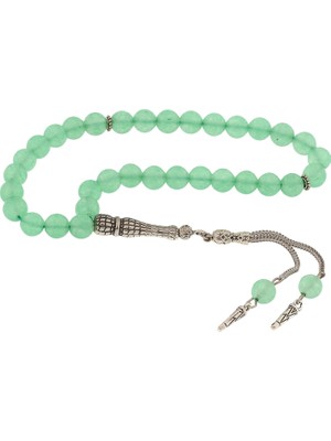 Calperia ​doğaltaş Metal Püsküllü Yeşim Taşı Tesbih