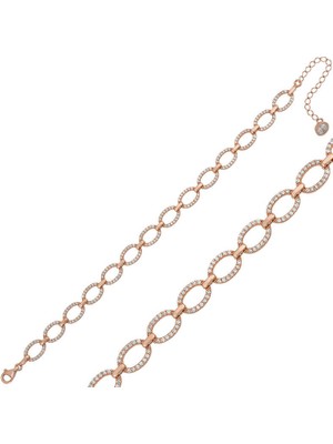 Calperia 925 Ayar Gümüş Rose Oval Taşlı Bileklik