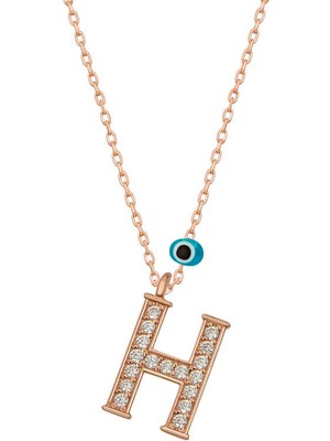 Calperia 925 Ayar Gümüş Nazar Rose H Harfi Kadın Gümüş Kolye