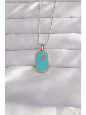 DS LLC 316L Çelik Gümüş Renk Mavi Mineli Tarot Kolye DSLLC-3245YU5
