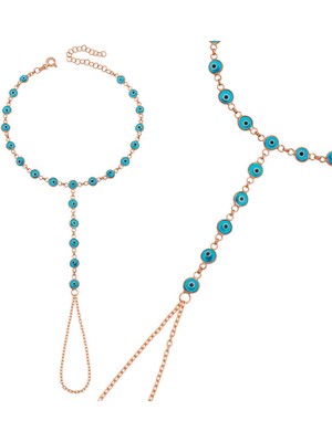 Calperia Gümüş Rose Mavi Nazar Boncuklu Şahmeran