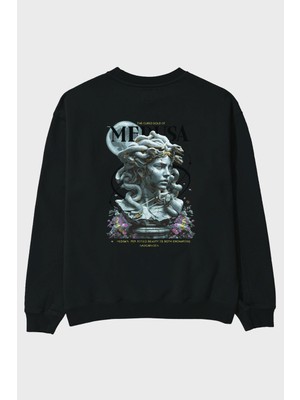 Ankhises Medusa Beyaz Arka Baskılı Oversize Sweatshirt Erkek Kadın Unisex