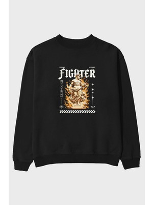 Ankhises Fighter Ön Baskılı Oversize Sweatshirt Erkek Kadın Unisex