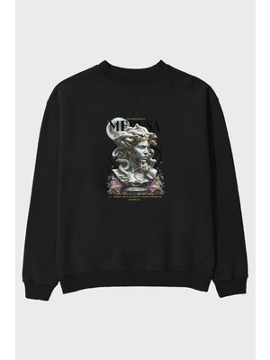 Ankhises Medusa Beyaz Ön Baskılı Oversize Sweatshirt Erkek Kadın Unisex