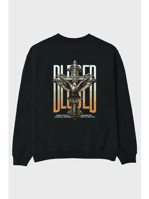 Ankhises Blesed Arka Baskılı Oversize Sweatshirt Erkek Kadın Unisex