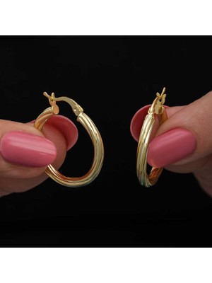 Calperia Gümüş Gold 3 mm Burgu Şarnel Küpe