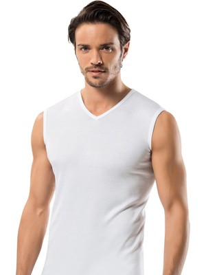 Erdem Erkek V Yaka Sıfır Kollu %100 Pamuklu 6'lı Paket Ribana Atlet